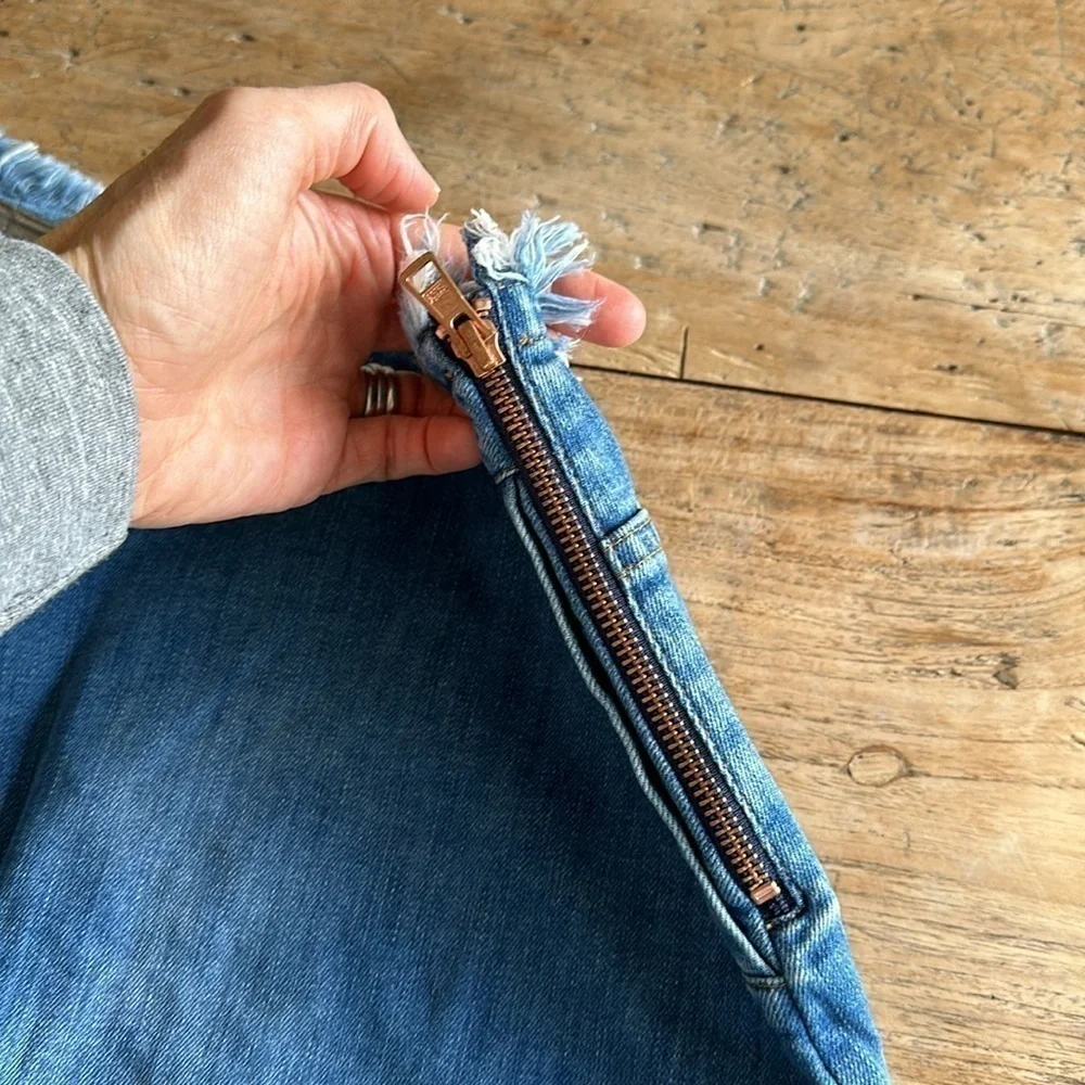 See By Chloe Indigo Denim Skirt Size 26 | Boho Western Chic Fringe Raw Hem